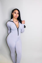 Load image into Gallery viewer, bodysuit ribbed grey gray summer long sleeve night evening casual 
